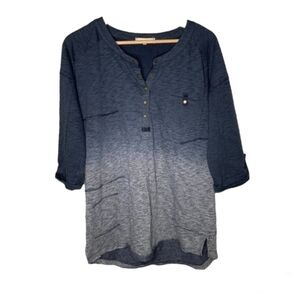 Gilded Intent Buckle Dip Dye Henley Tunic Slub Knit Top‎ Tee Size M Ombre
